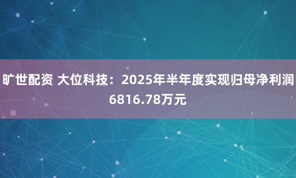 旷世配资 大位科技:2025年半年度实现归母净利润6816.78万元